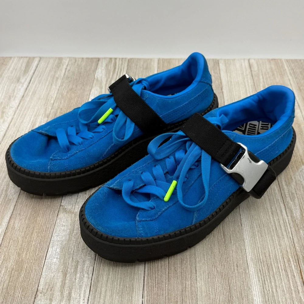 Puma Suede Platform Buckle Blue Black Sneakers 367451-01 Womens 8